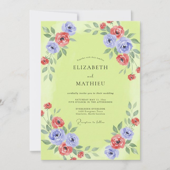 Convite Casamento Amarelo-Verde Vinca Ámaria (Frente)