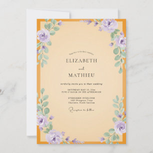 Convite Casamento Âmbar Violeta Ranunculus Eucalipto