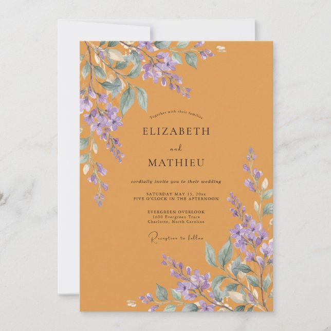 Convite Casamento Âmbar Wisteria Vibrante (Frente)