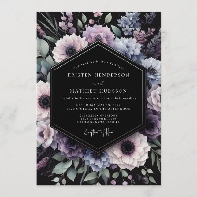 Convite Casamento Amethyst Duskbloom (Frente)