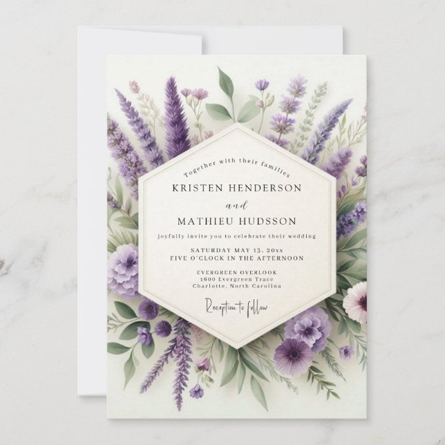 Convite Casamento Amethyst Meadowland (Frente)