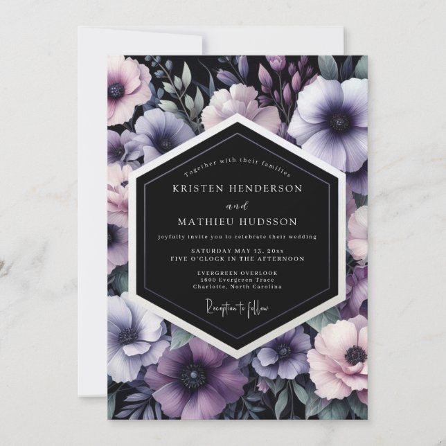 Convite Casamento Amethyst Noir Bloom (Frente)
