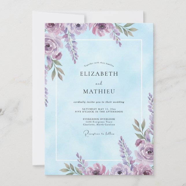 Convite Casamento Amethyst Periwinkle Wisteria (Frente)