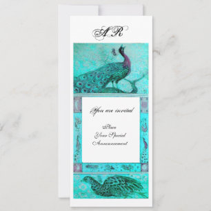 Convite CASAMENTO AMOR PAVÕES MONOGRAMA azul branco