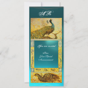 Convite CASAMENTO AMOR PAVÕES MONOGRAMA marrom azul amarel