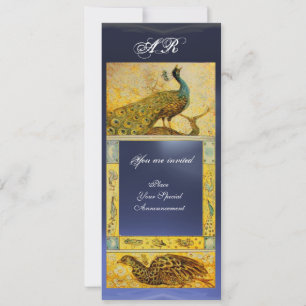 Convite CASAMENTO AMOR PAVÕES MONOGRAMA marrom azul amarel
