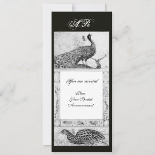 Convite CASAMENTO AMOR PAVÕES MONOGRAMA preto branco