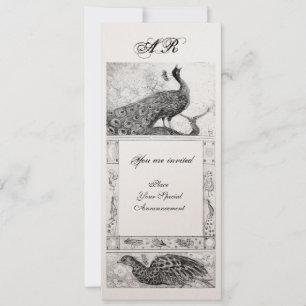 Convite CASAMENTO AMOR PAVÕES MONOGRAMA preto branco doura