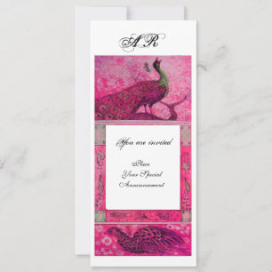 Convite CASAMENTO AMOR PAVÕES MONOGRAMA rosa fúcsia branco