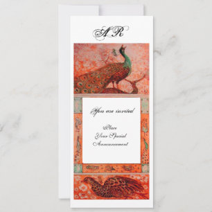 Convite CASAMENTO AMOR PAVÕES MONOGRAMA vermelho laranja b