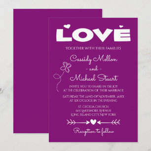 Convite Casamento Amor Roxo, Borboletas e Corações