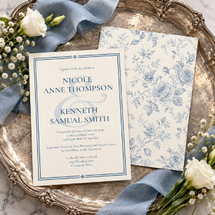 Convite Casamento Ampersand em Dusty Blue com Toile Francê