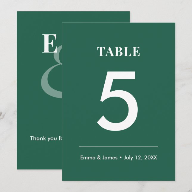 Convite Casamento Ampersand Esmeralda | Número de Mesa Mod (Frente/Verso)