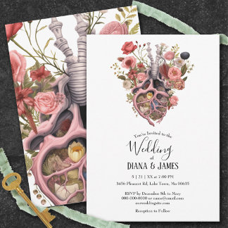Convite Casamento Anatômico do Coração Gótico Vintage Boho