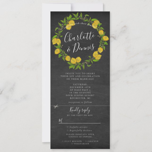 Convite Casamento anexado com Lema de Quadro Chalkboard (Frente)