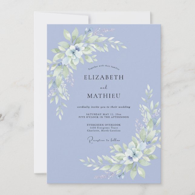 Convite Casamento Angelical de Primavera Azul-Míola (Frente)