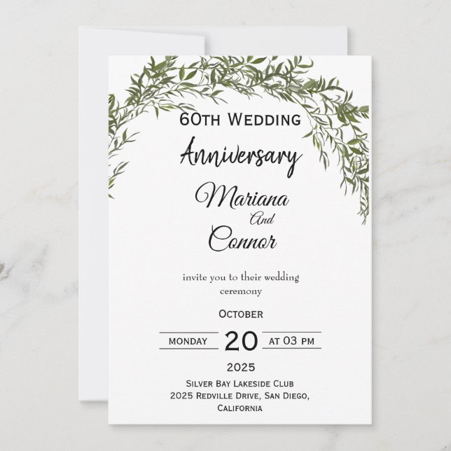 Convite Casamento Aniversário de Verde Clássico Natural (Frente)