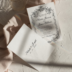 Convite Casamento Antigo Chique Preto E Branco De Dinheiro