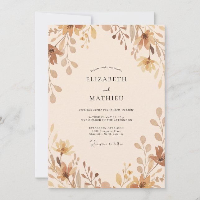 Convite Casamento Antigo com Folhas de Champanhe (Frente)