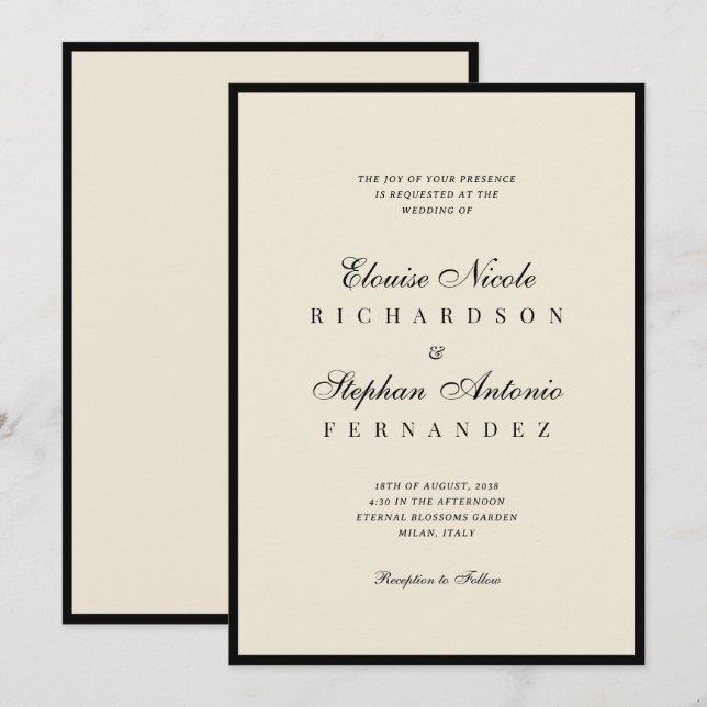 Convite Casamento Antigo com Marfim e Preto (Frente/Verso)