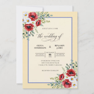 Convite Casamento Antigo Creme Papoula Vermelha