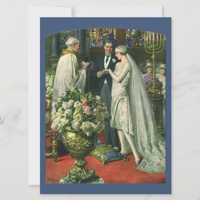 Convite Casamento Antigo, Noiva e Noivo com Menorá (Frente)