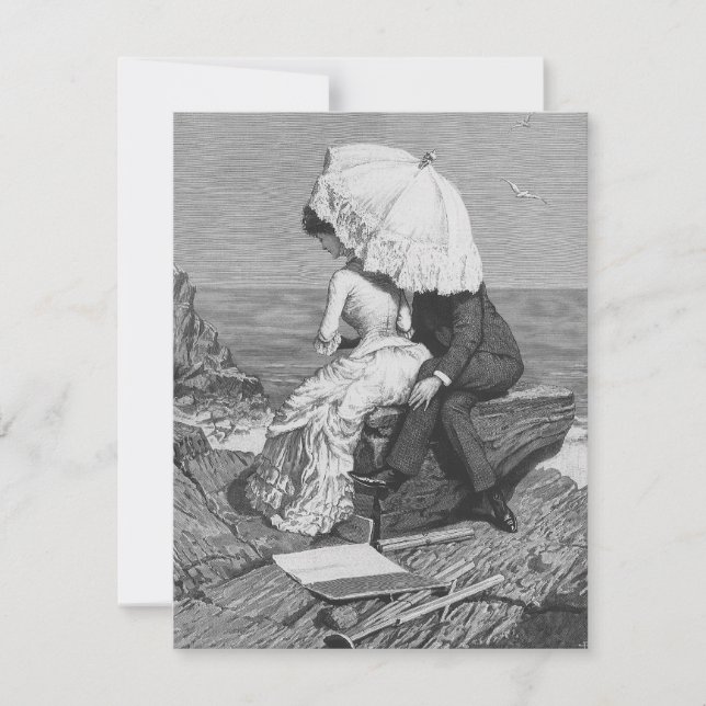 Convite Casamento Antigo, Recém-casados à Beira-Mar (Frente)