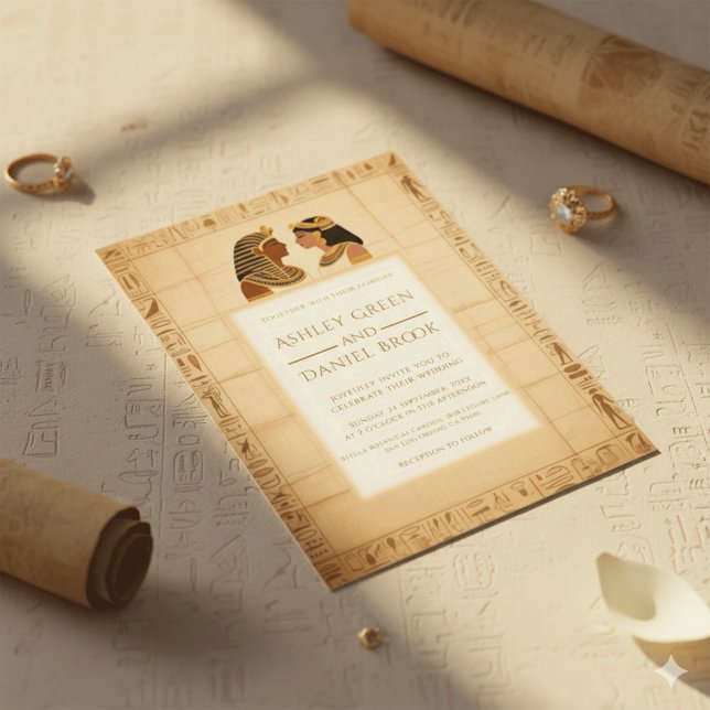 Convite Casamento Antigo Rei Papiro e Rainha Egípcia (Criador carregado)