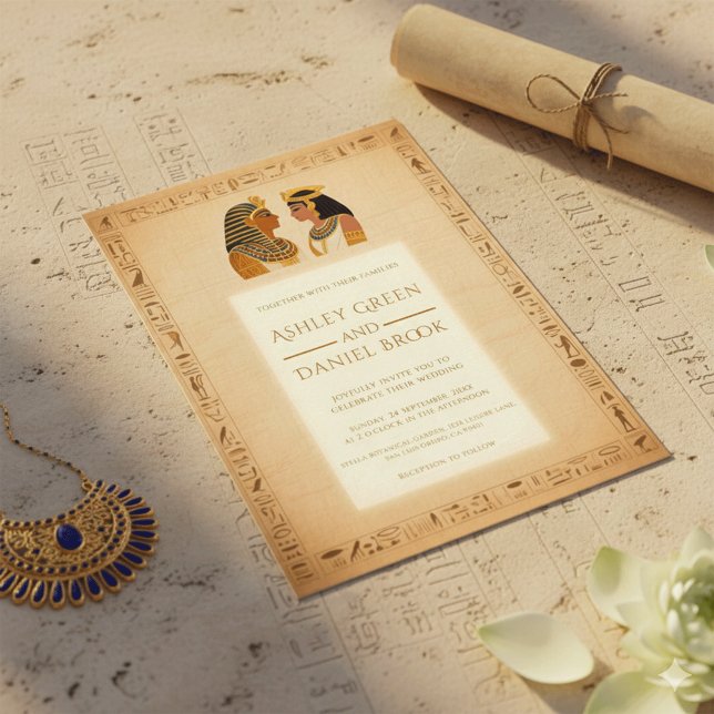 Convite Casamento Antigo Rei Papiro e Rainha Egípcia (Criador carregado)