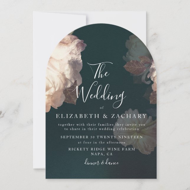 Convite Casamento Antiquado de Arca Floral Romântica Vinta (Frente)