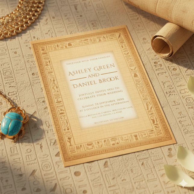 Convite Casamento Antiquado do Egito com Motifs Papyrus Hi (Criador carregado)