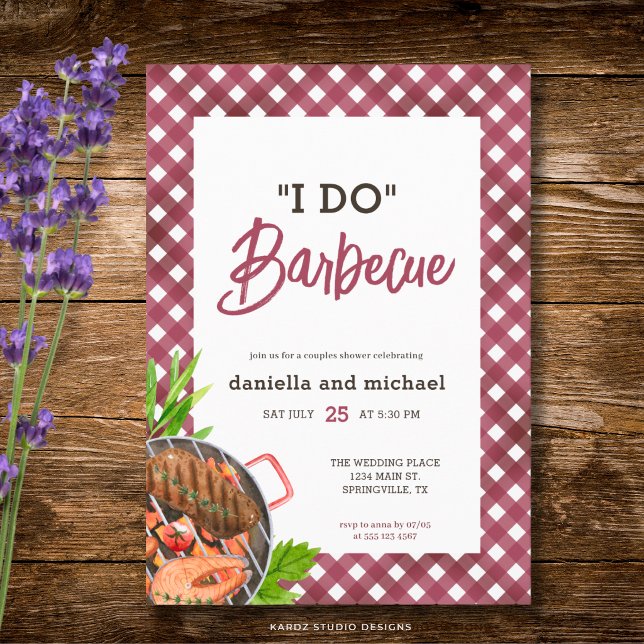 Convite Casamento ao Ar Livre Churrasco Rustic Red I DO (The front of the invitation is shown at a 5x7-inch size. Choose size, paper, + corner style.)