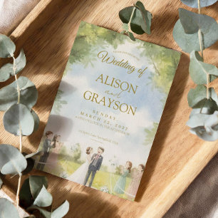 Convite Casamento ao Ar Livre com Aquarela do Céu Verde Az