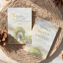 Convite Casamento ao Ar Livre com Aquarela Floral em Verde