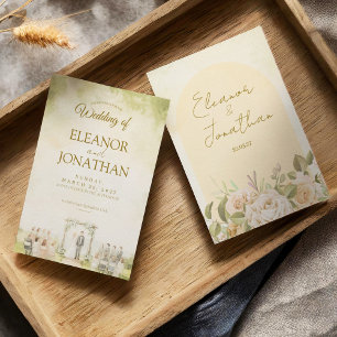 Convite Casamento ao Ar Livre com Aquarela Floral em Verde