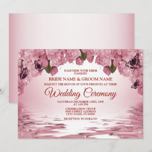 Convite Casamento ao Ar Livre com Borboleta e Floral Rosa