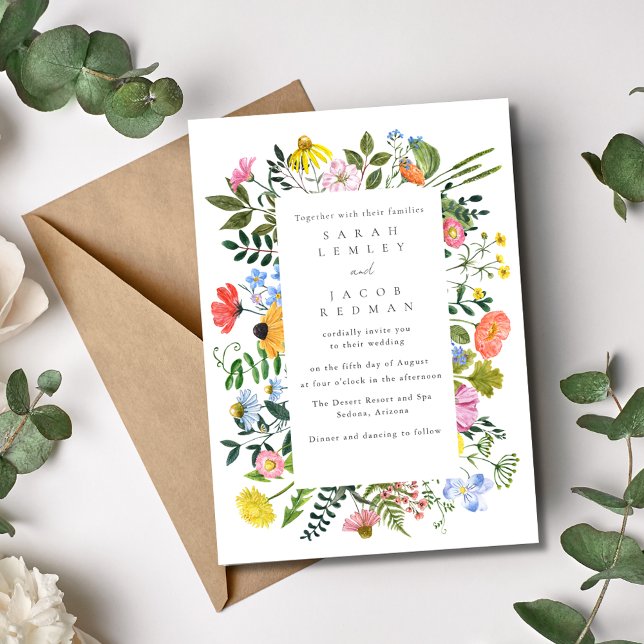 Convite Casamento ao ar livre de Primavera de flor selvage (Wildflower Spring Summer Outdoor Wedding Invitation )