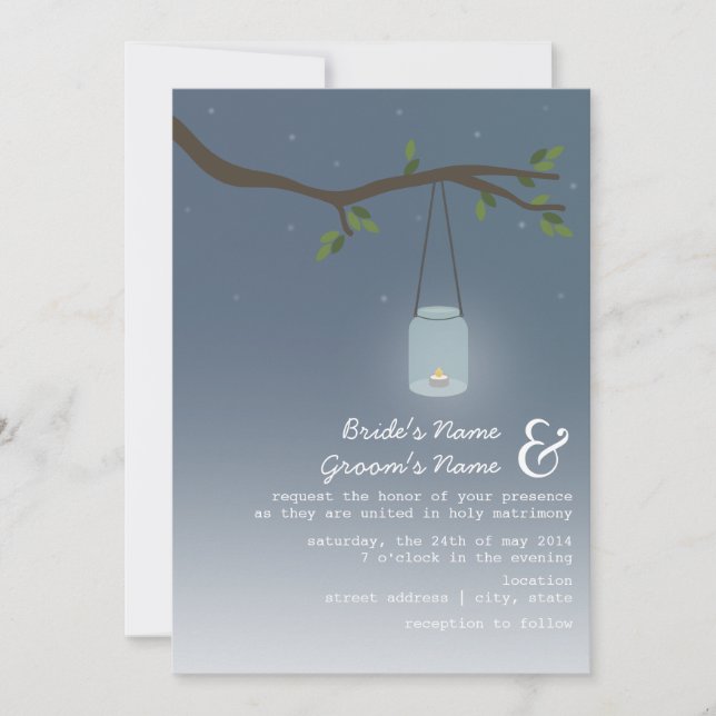 Convite Casamento Ao Ar Livre - Mason Jar Com Vela (Frente)