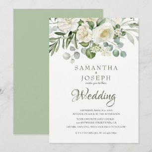 Convite Casamento ao Ar Livre no Jardim Floral Verde Sage