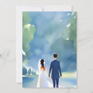 Convite Casamento ao Ar Livre Noiva e Noivo Aquarela Bonit