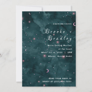 Convite Casamento ao Luar Cor-de-Rosa Teal Escuro