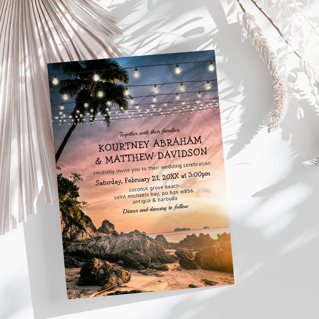 Convite Casamento ao pôr do sol na praia do oceano (Criador carregado)