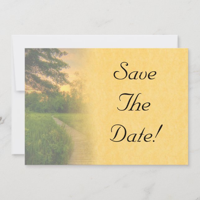 Convite Casamento ao Pôr do Sol no Campo Salvar a Data (Frente)