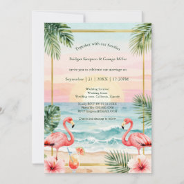 Convite Casamento ao pôr do sol tropical floral na Praia c