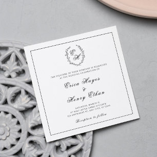 Convite Casamento ao quadrado de Monograma Wreath Elegant