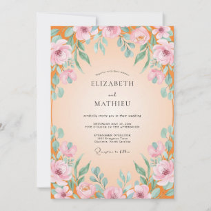 Convite Casamento Apricot Aqua Bloom