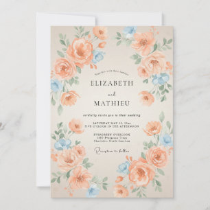 Convite Casamento Apricot Azure Ranunculus Muted Eucalyptu