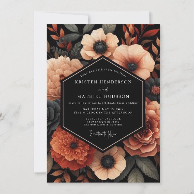 Convite Casamento Apricot Noir Bloom (Frente)