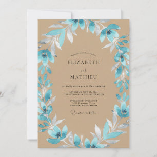 Convite Casamento Aqua Beige Folhado