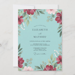 Convite Casamento Aqua Burgundy Papoula